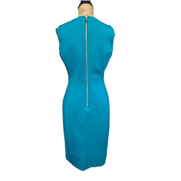 CALVIN KLEIN Green Scuba Sheath Dress Pencil Office Business Classic Career Sz 8 - Picture 2 of 8